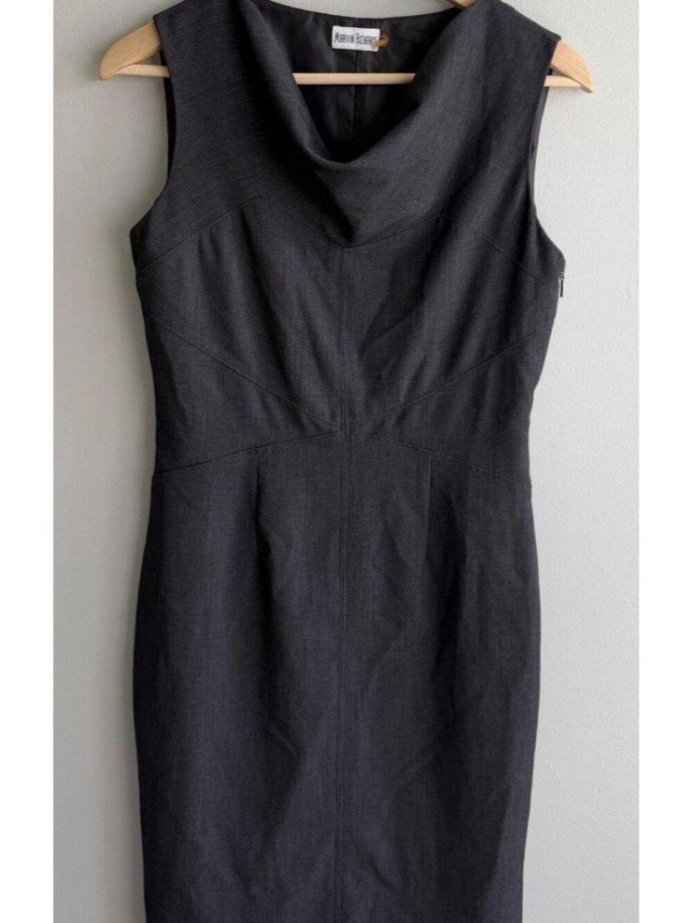Marvin Richards Grey Sleeveless Cowl Neck Sheath Dress Zippers Size 6 Women’s